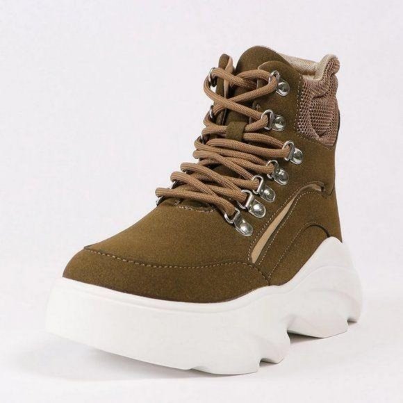 Platform Bubble Sole Lace Up Sneakers in Khaki - Picture 7 of 8